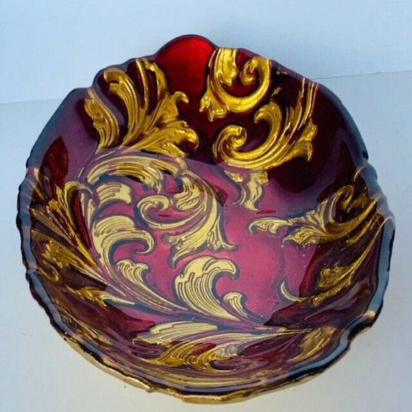 Goofus glass candy dish nut bowl serving plate red - Picture 5 of 6